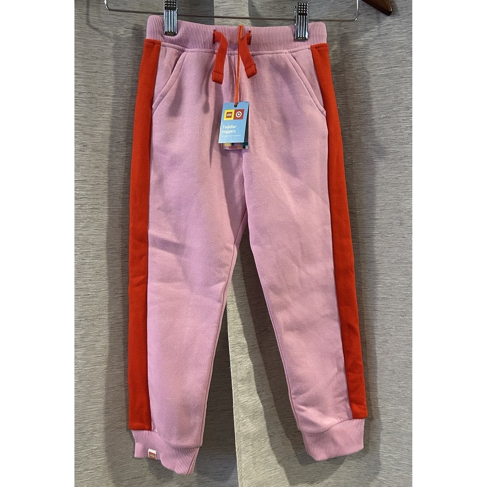 Lego Jogger Pants Girls Size 4T Pink‎ Stripe Legoland Pockets Elastic Waist